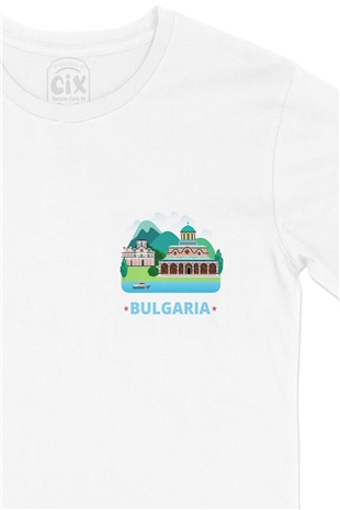 Bulgaristan Cep Logo Tasarımlı Beyaz Tişört