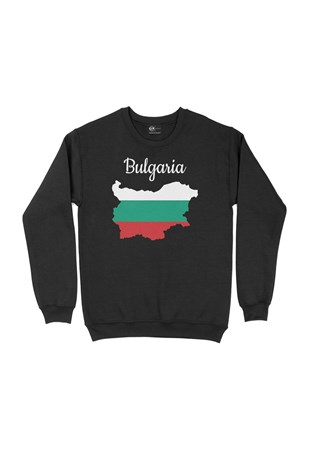 Bulgaristan Haritalı ve Bayraklı Siyah Sweatshirt