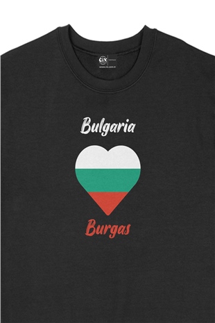 Burgaz Bulgaristan Bayraklı Kalpli Siyah Sweatshirt