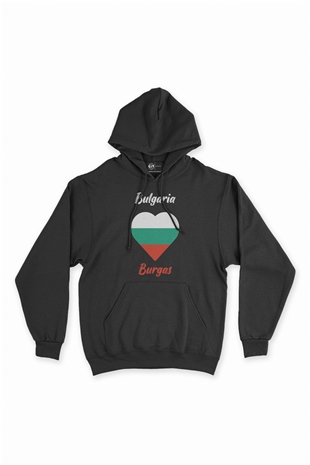 Burgaz Bulgaristan Bayraklı Kalpli Siyah Sweatshirt Hoodie