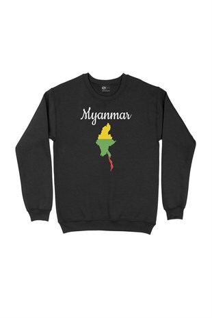 Burma Haritalı ve Bayraklı Siyah Sweatshirt