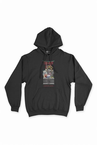 Büyüleyici Japonya Siyah Kapşonlu Sweatshirt Hoodie