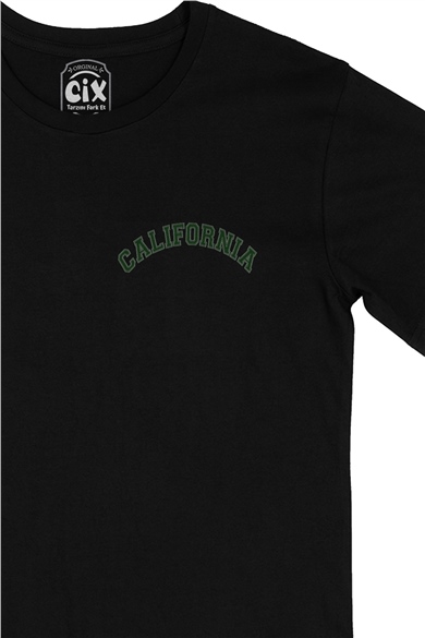 California Cep Logo Tasarımlı Siyah Tişört