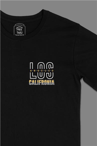 California Los Angeles Cep Tasarımlı Siyah Tişört