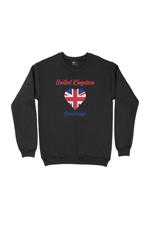 Cambridge İngiltere Bayraklı Kalpli Siyah Sweatshirt