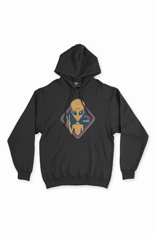 Came In Peace Uzaylı Siyah Kapşonlu Sweatshirt Hoodie