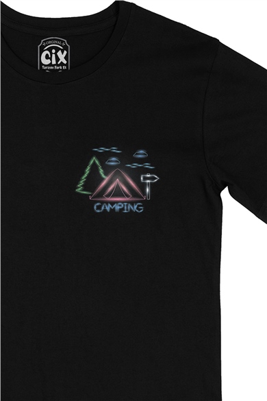 Camoing Neon Cep Logo Tasarımlı Siyah Tişört