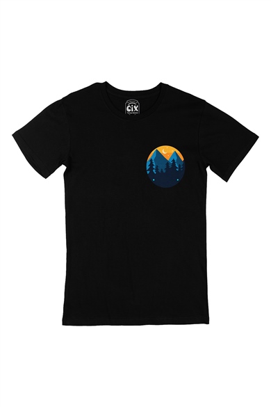 Camp Nights Cep Logo Tasarımlı Siyah Tişört