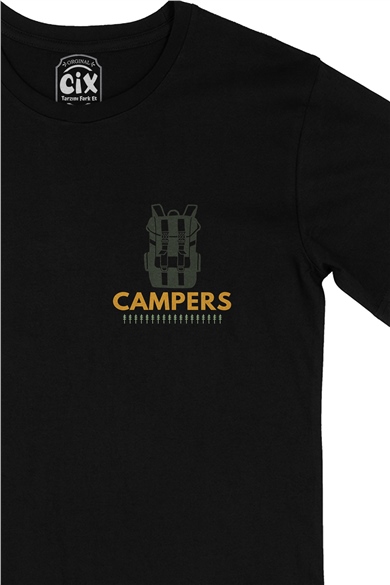 Campers Cep Logo Tasarımlı Siyah Tişört