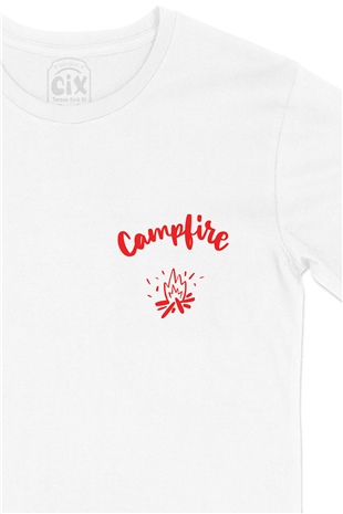 Campfire Cep Logo Tasarımlı Beyaz Tişört