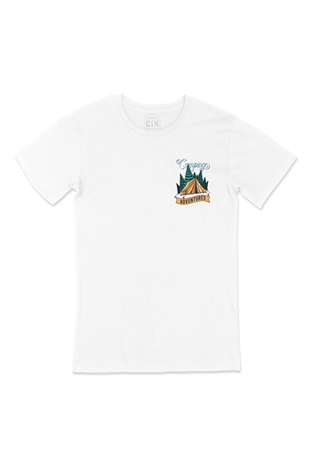 Camping Adventures Cep Logo Tasarımlı Beyaz Tişört