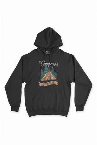Camping Adventures Siyah Kapşonlu Sweatshirt Hoodie