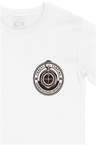 Camping Compass Cep Logo Tasarımlı Beyaz Tişört
