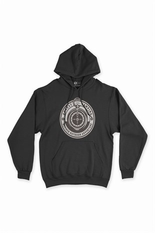 Camping Compass Siyah Kapşonlu Sweatshirt Hoodie