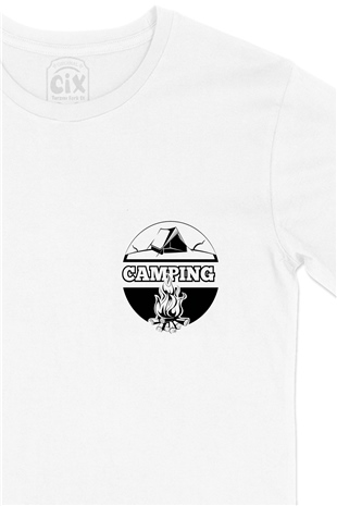 Camping Fire Cep Logo Tasarımlı Beyaz Tişört