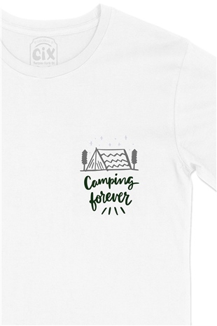 Camping Forever Cep Logo Tasarımlı Beyaz Tişört