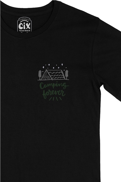 Camping Forever Cep Logo Tasarımlı Siyah Tişört