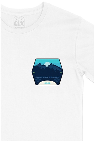 Camping Season 2021 Cep Logo Tasarımlı Beyaz Tişört