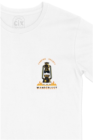 Camping Society Cep Logo Tasarımlı Beyaz Tişört