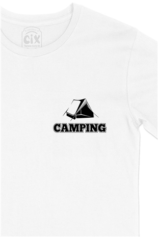 Camping Tent Cep Logo Tasarımlı Beyaz Tişört
