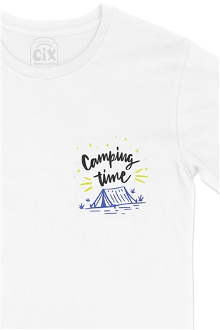 Camping Time Cep Logo Tasarımlı Beyaz Tişört