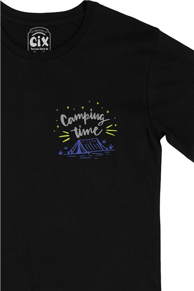 Camping Time Cep Logo Tasarımlı Siyah Tişört