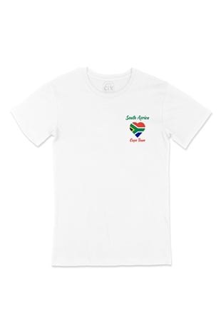 Cape Town Güney Afrika Bayraklı Kalpli Cep Logo Tasarımlı Beyaz Tişört
