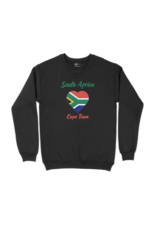Cape Town Güney Afrika Bayraklı Kalpli Siyah Sweatshirt