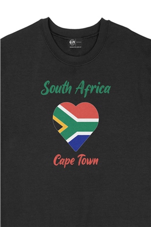 Cape Town Güney Afrika Bayraklı Kalpli Siyah Sweatshirt