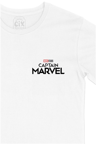 Captain Marvel Studios Cep Logo Tasarımlı Beyaz Tişört