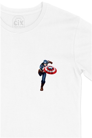 Captan America Cep Logo Tasarımlı Beyaz Tişört