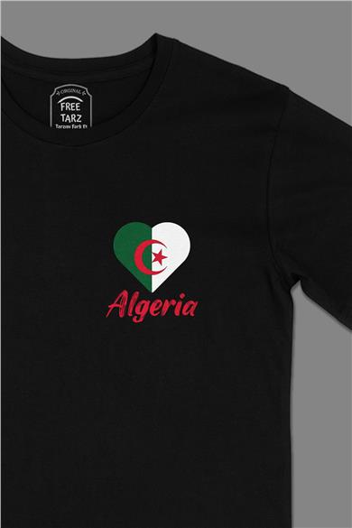 Cezayir Baskılı Cep Tasarım Siyah Tişört