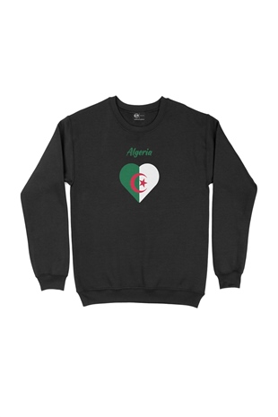 Cezayir Bayraklı Kalpli Siyah Sweatshirt