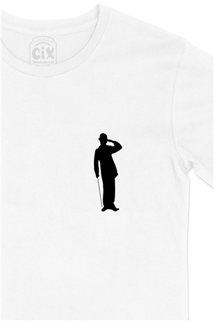 Charlie Chaplin Gölge Cep Logo Tasarımlı Beyaz Tişört