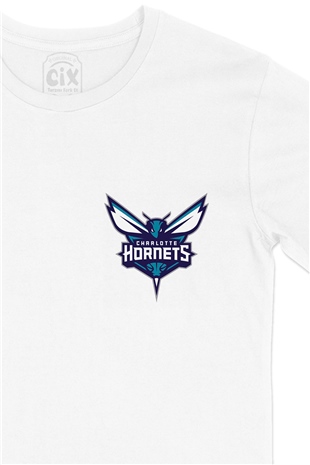 Charlotte Hornets Cep Logo Tasarımlı Beyaz Tişört