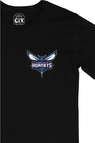 Charlotte Hornets Cep Logo Tasarımlı Siyah Tişört