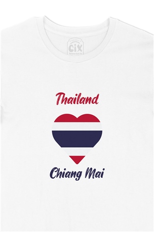 Chiang Mai Tayland Bayraklı Kalpli Tişört