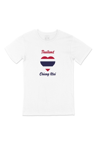 Chiang Mai Tayland Bayraklı Kalpli Tişört