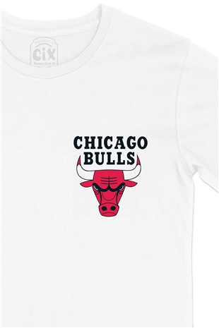 Chicago Bulls Cep Logo Tasarımlı Beyaz Tişört
