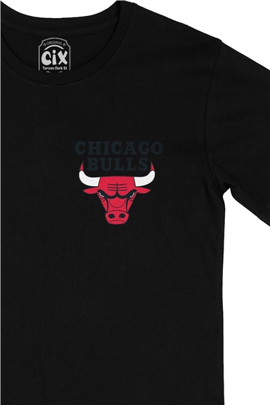 Chicago Bulls Cep Logo Tasarımlı Siyah Tişört