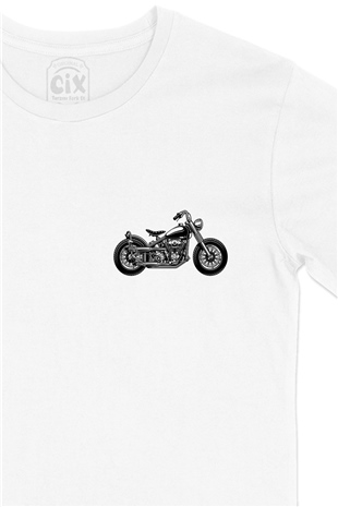 Chopper Motor Cep Logo Tasarımlı Beyaz Tişört