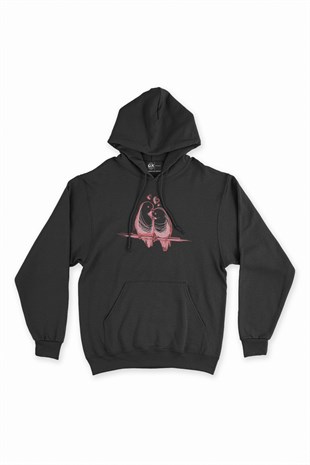 Çifte Kumrular Siyah Kapşonlu Sweatshirt Hoodie