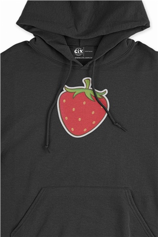 Çilekli Tasarım Siyah Sweatshirt Hoodie