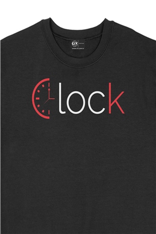 Clock Saat Tasarım Siyah Sweatshirt