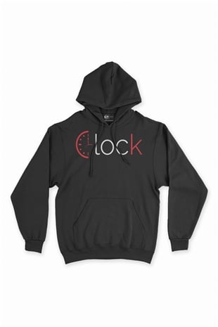 Clock Saat Tasarım Siyah Sweatshirt Hoodie