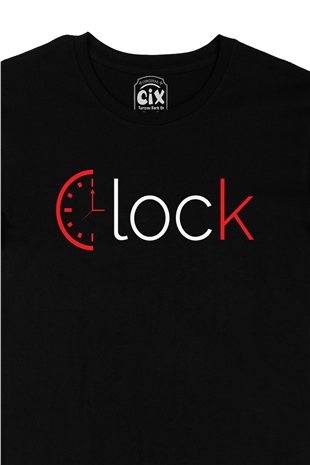 Clock Saat Tasarım Siyah Tişört