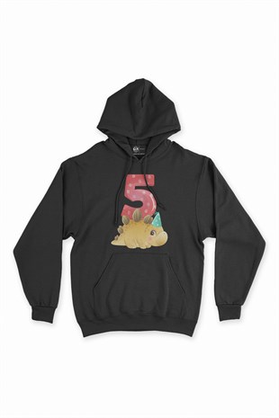 Çocuğumun 5. Yaşına Özel  Siyah Kapşonlu Sweatshirt Hoodie