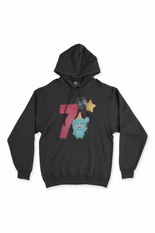 Çocuğumun 7. Yaşına Özel Siyah Kapşonlu Sweatshirt Hoodie