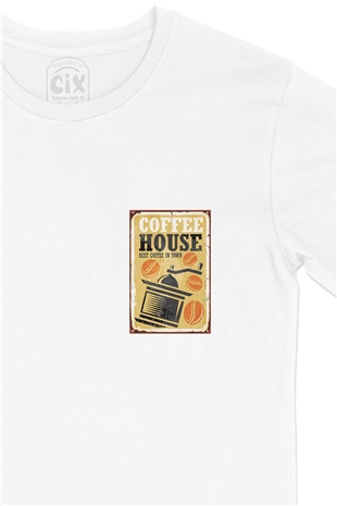 Coffee House Cep Logo Tasarımlı Beyaz Tişört