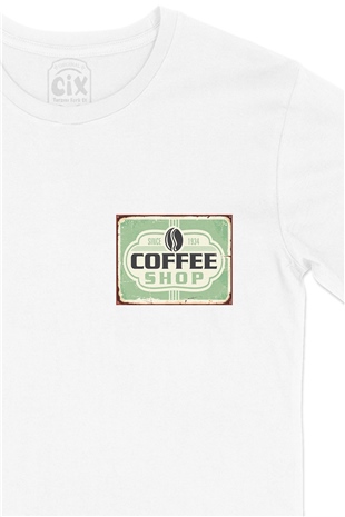Coffee Shop Cep Logo Tasarımlı Beyaz Tişört